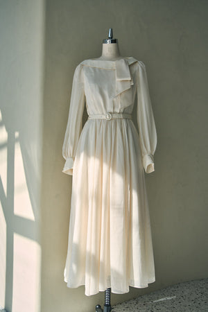 Asymmetrical Tie Satin Dress  <br> -Off white-