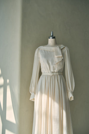 Asymmetrical Tie Satin Dress  <br> -Off white-