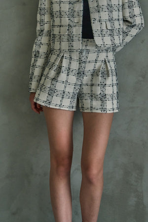 Tweed Check Shorts <br> -White Check-