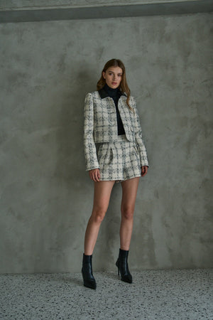 Tweed Check Jacket  <br> -White.check-