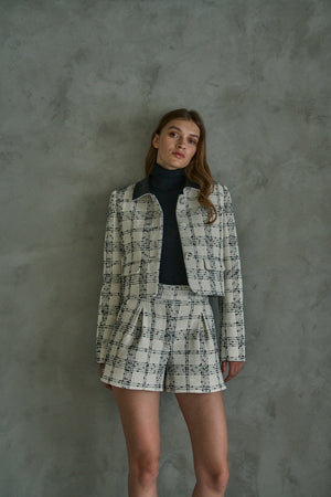 Tweed Check Jacket  <br> -White.check-