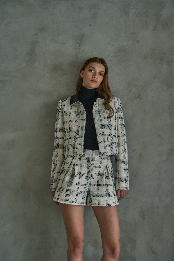 Tweed Check Jacket  <br> -White.check-