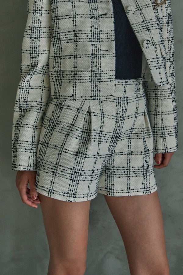 Tweed Check Shorts <br> -White Check-