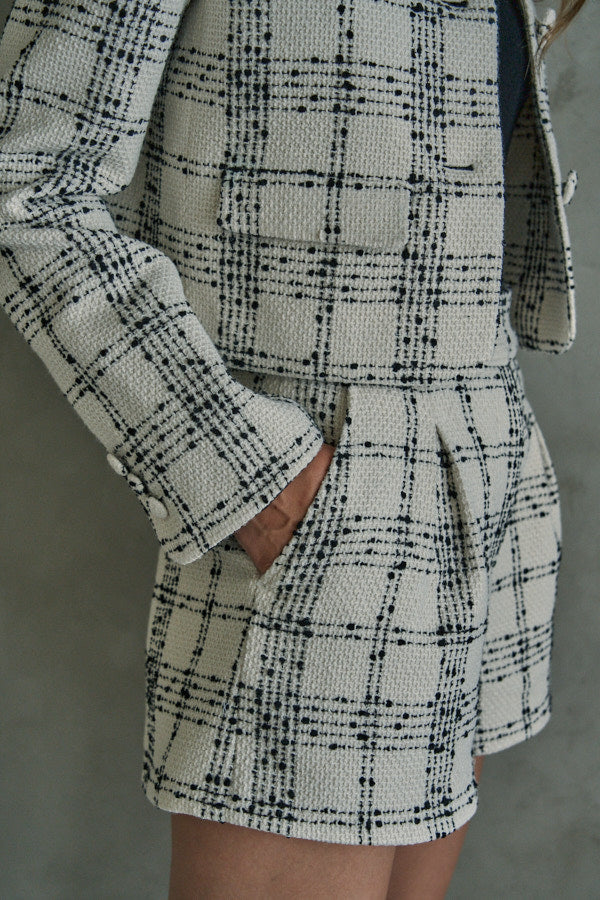 Tweed Check Shorts <br> -White Check-