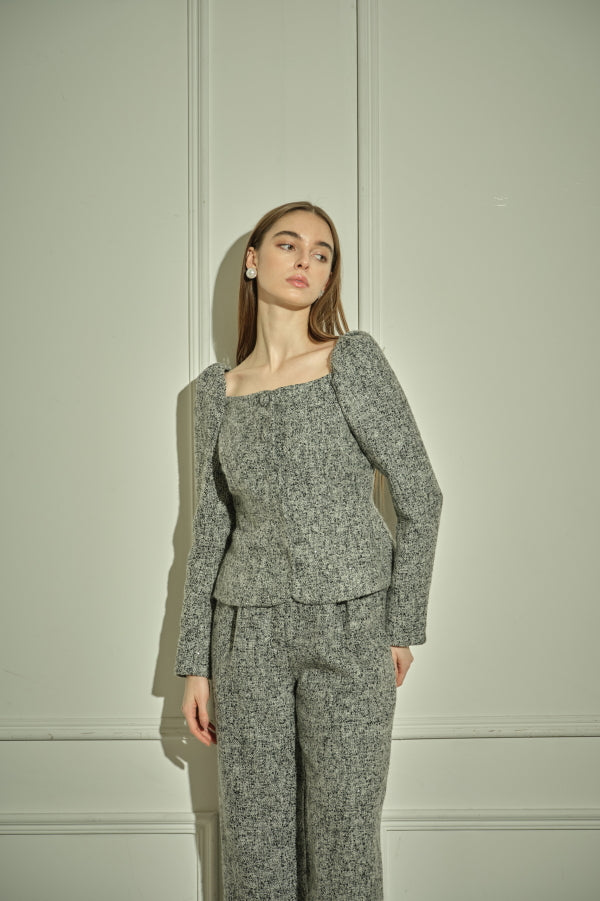 9/8 19時予約開始<br>Square Peplum Minimal Jacket <br> -Gray.mix-