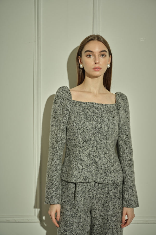 9/8 19時予約開始<br>Square Peplum Minimal Jacket <br> -Gray.mix-