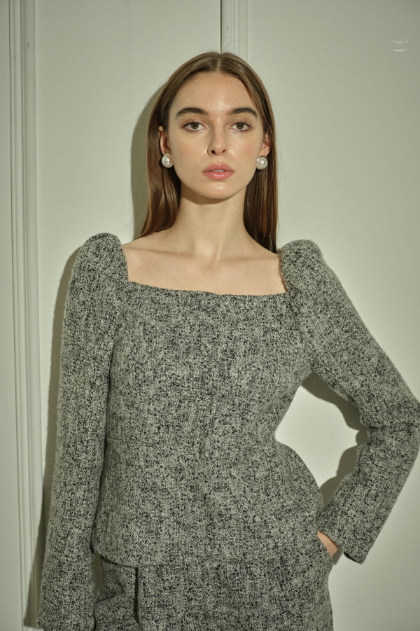 9/8 19時予約開始<br>Square Peplum Minimal Jacket <br> -Gray.mix-