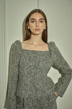 9/8 19時予約開始<br>Square Peplum Minimal Jacket <br> -Gray.mix-
