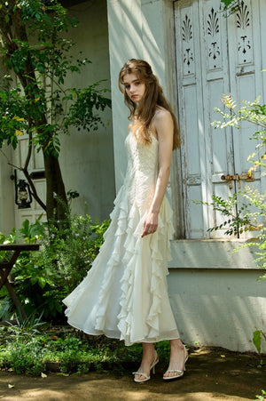 Ruffle Flow Dress <br> -Ivory-