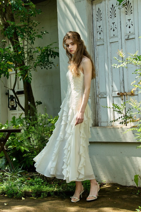 Ruffle Flow Dress <br> -Ivory-