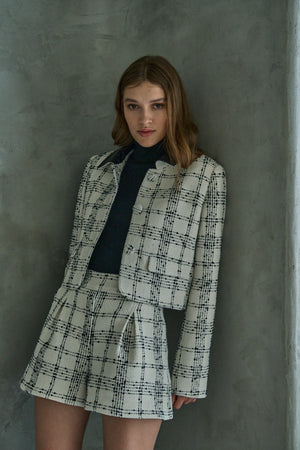 Tweed Check Jacket  <br> -White.check-