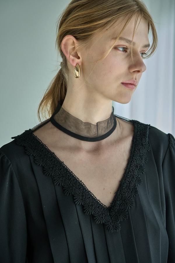 Sheer Tucked Blouse <br> -Black-