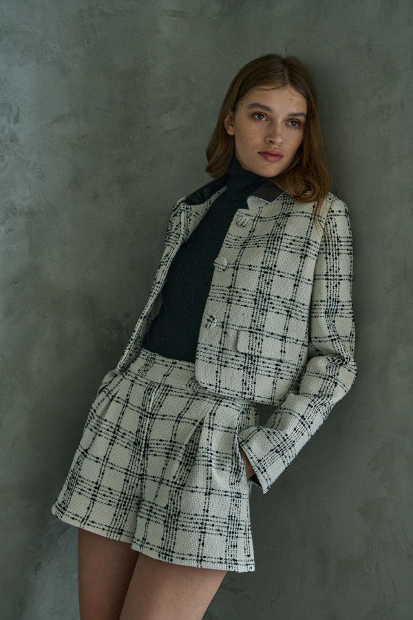 Tweed Check Jacket  <br> -White.check-