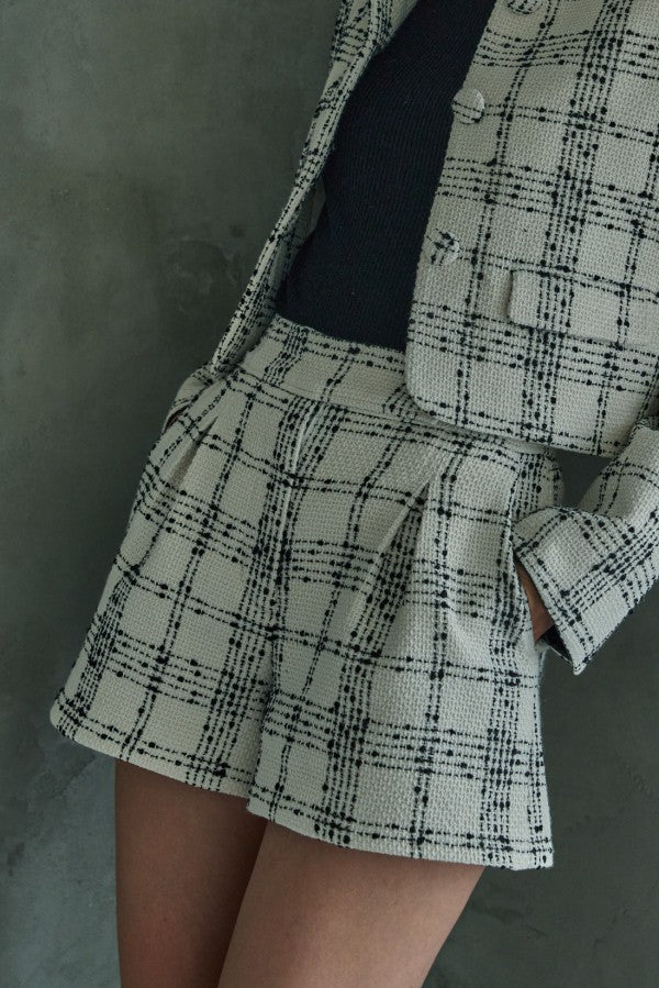 Tweed Check Shorts <br> -White Check-