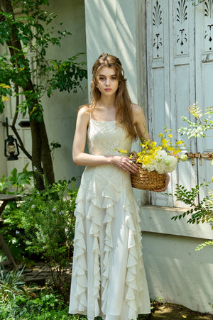 Ruffle Flow Dress <br> -Ivory-