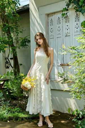 Ruffle Flow Dress <br> -Ivory-