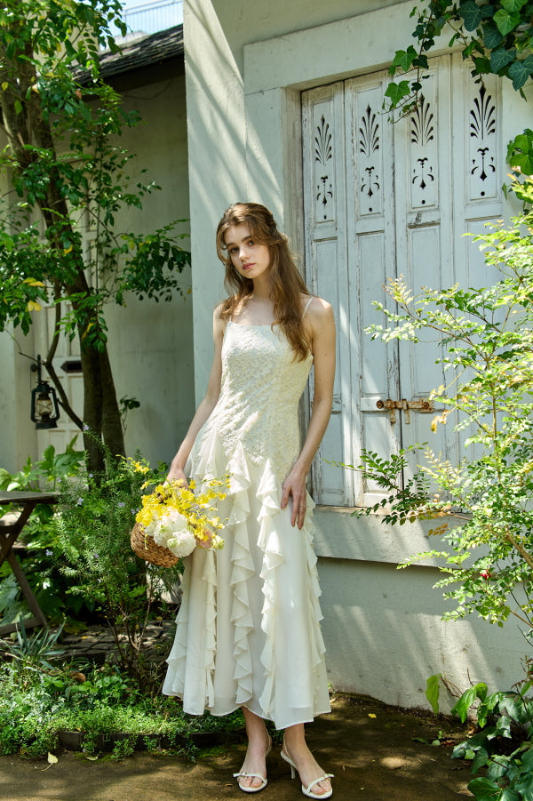Ruffle Flow Dress <br> -Ivory-