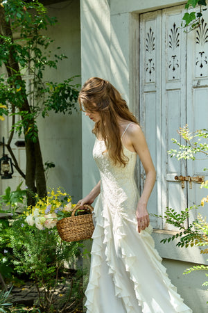 Ruffle Flow Dress <br> -Ivory-