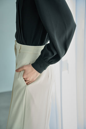 Sheer Tucked Blouse <br> -Black-