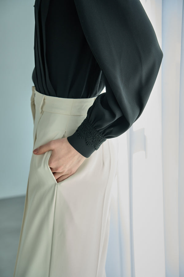 Sheer Tucked Blouse <br> -Black-