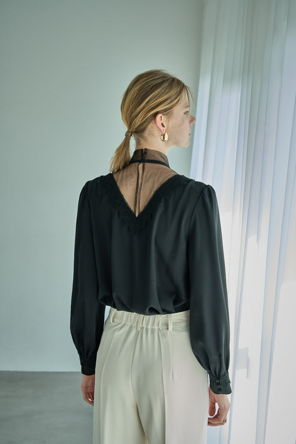Sheer Tucked Blouse <br> -Black-