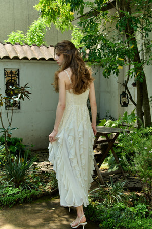 Ruffle Flow Dress <br> -Ivory-