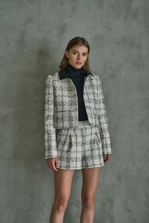 Tweed Check Jacket  <br> -White.check-