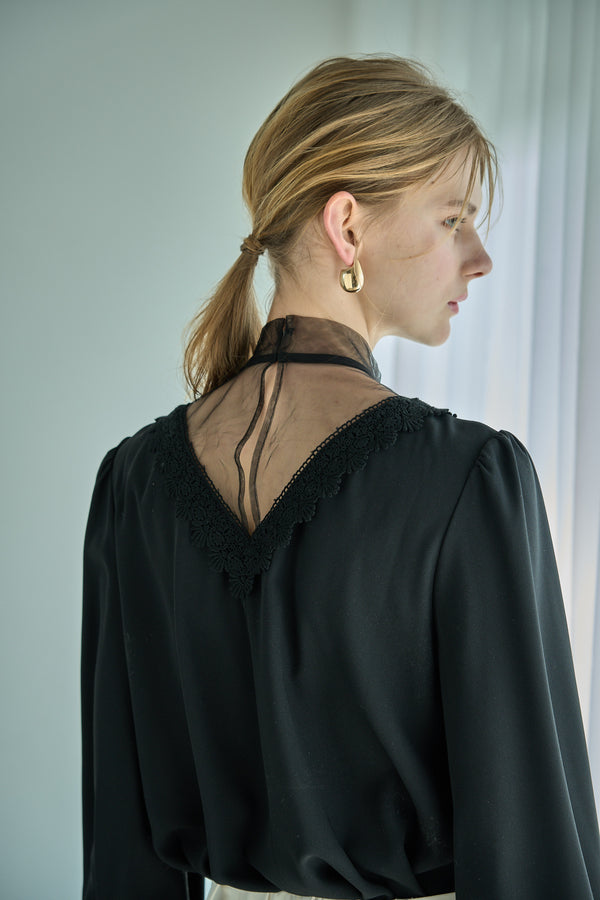 Sheer Tucked Blouse <br> -Black-