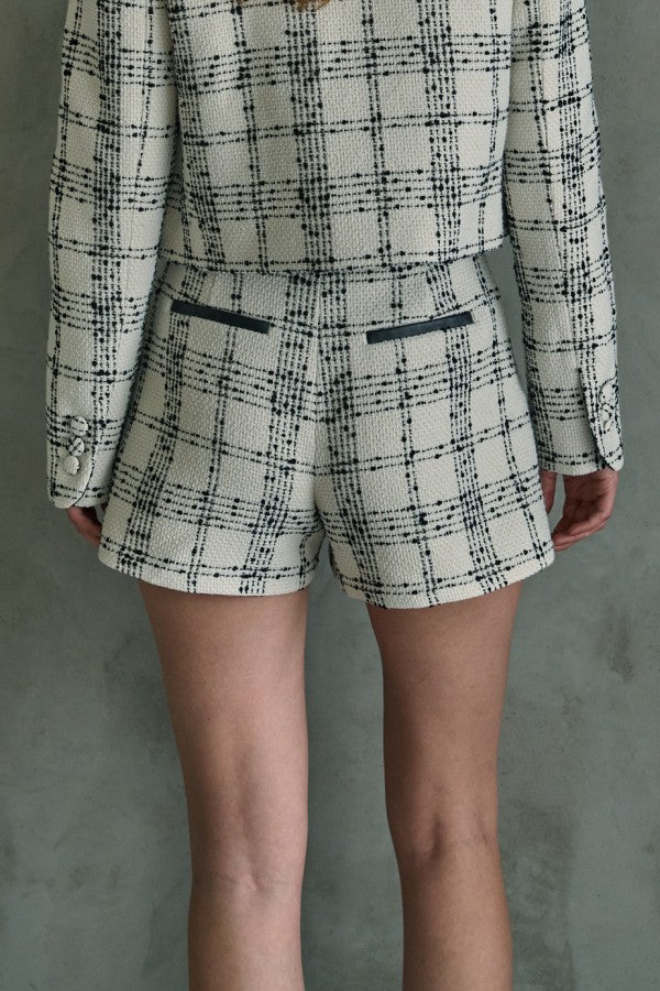 Tweed Check Shorts <br> -White Check-
