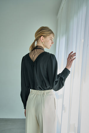 Sheer Tucked Blouse <br> -Black-