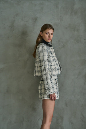Tweed Check Jacket  <br> -White.check-