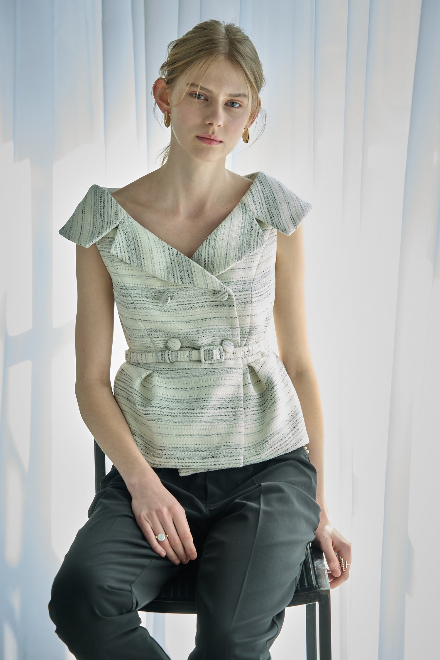 Wide Collar Off-Shoulder Top 2 <br> -MIX.white-