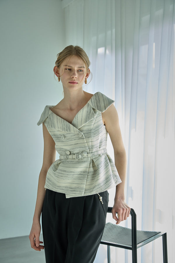 Wide Collar Off-Shoulder Top 2 <br> -MIX.white-
