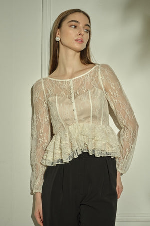 9/8 19時予約開始<br>Sheer Lace Peplum Top <br> -Off white-