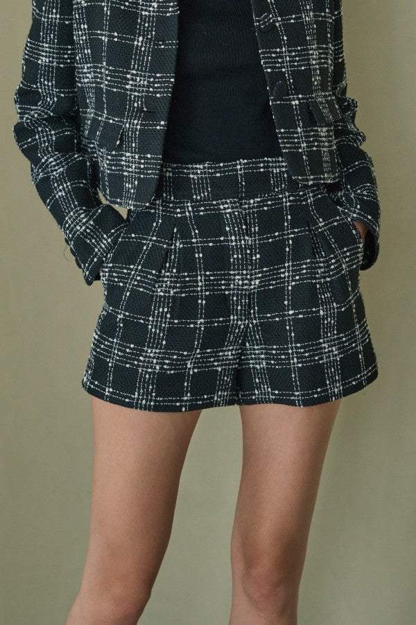 Tweed Check Shorts <br> -Black check-