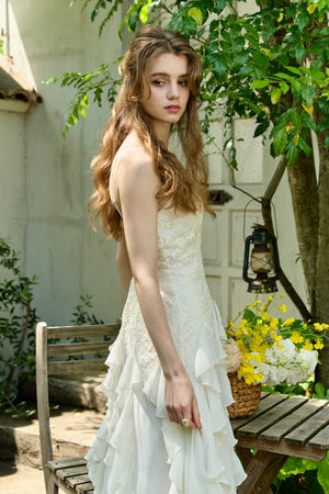 Ruffle Flow Dress <br> -Ivory-
