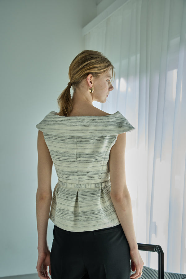 Wide Collar Off-Shoulder Top 2 <br> -MIX.white-