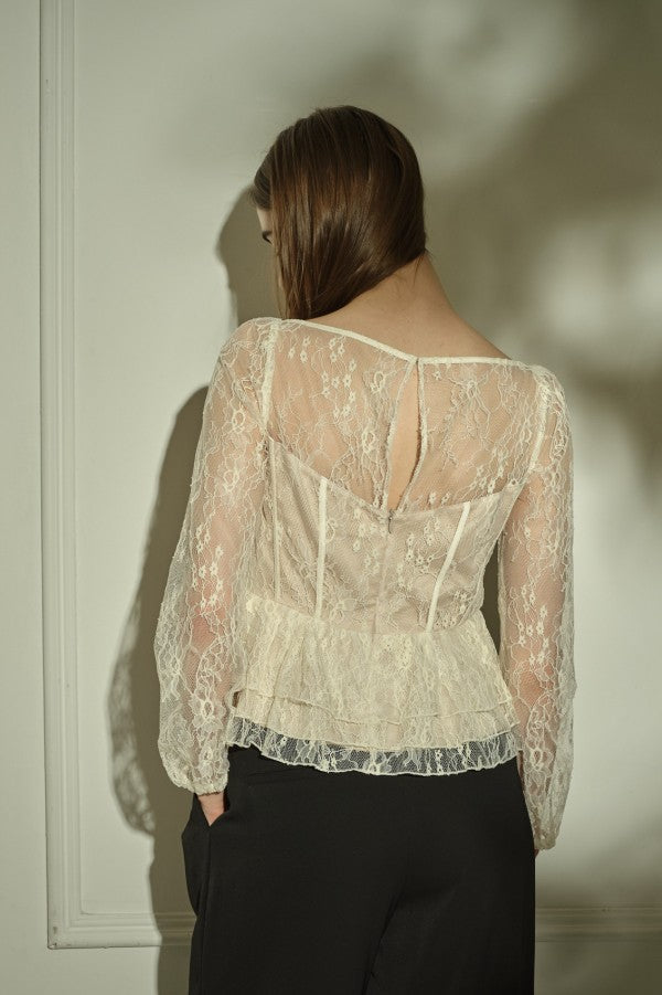 9/8 19時予約開始<br>Sheer Lace Peplum Top <br> -Off white-