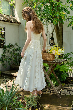 Ruffle Flow Dress <br> -Ivory-