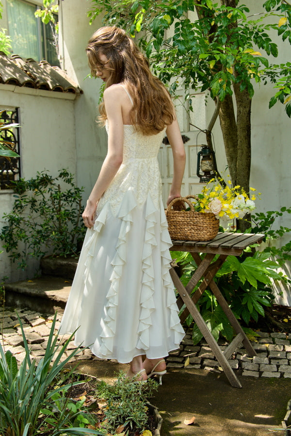 Ruffle Flow Dress <br> -Ivory-