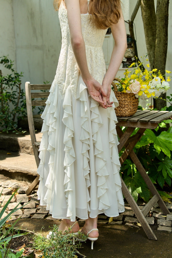 Ruffle Flow Dress <br> -Ivory-