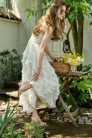 Ruffle Flow Dress <br> -Ivory-