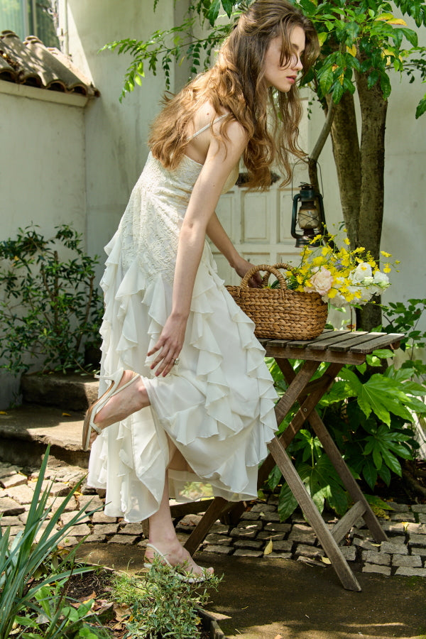 Ruffle Flow Dress <br> -Ivory-