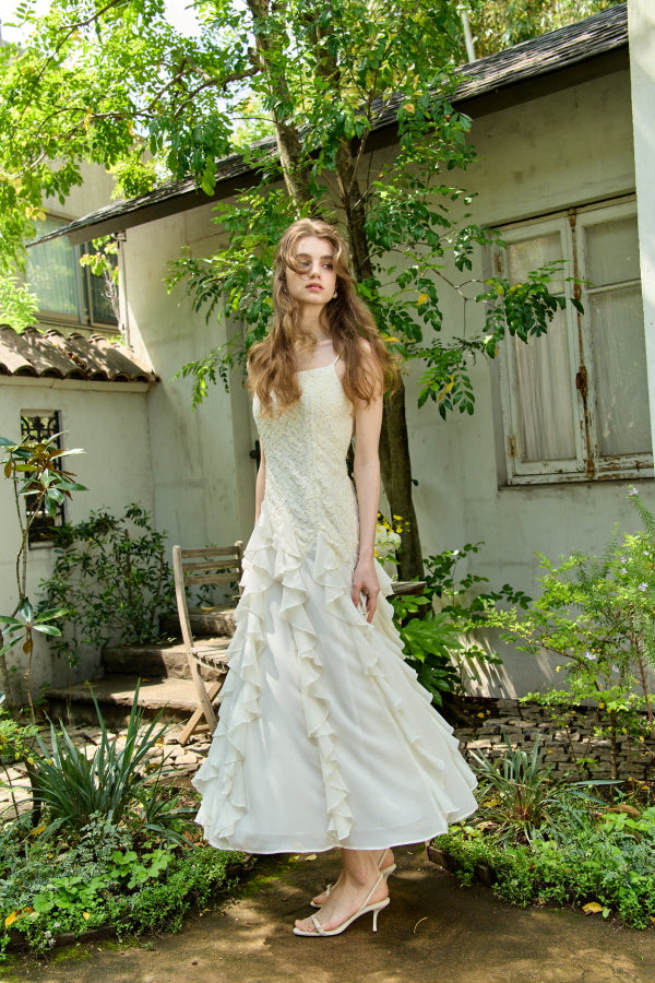 Ruffle Flow Dress <br> -Ivory-