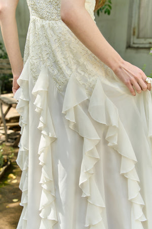 Ruffle Flow Dress <br> -Ivory-
