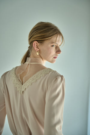 Sheer Tucked Blouse <br> -Beige-