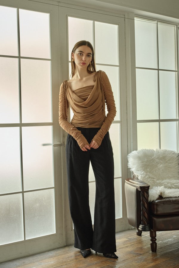 9/8 19時予約開始<br>Ribbon Shoulder Draped Top <br> -Mocha-