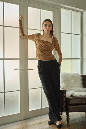 9/8 19時予約開始<br>Ribbon Shoulder Draped Top <br> -Mocha-