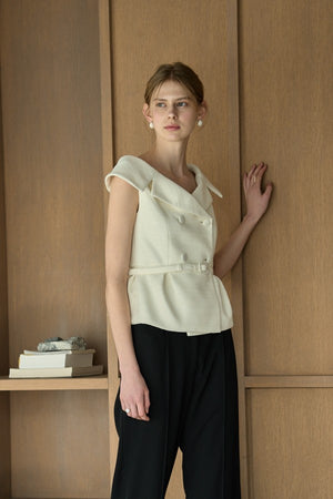 Wide Collar Off-Shoulder Top 2 <br> -White-