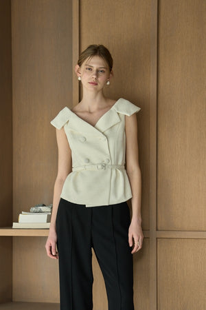 Wide Collar Off-Shoulder Top 2 <br> -White-